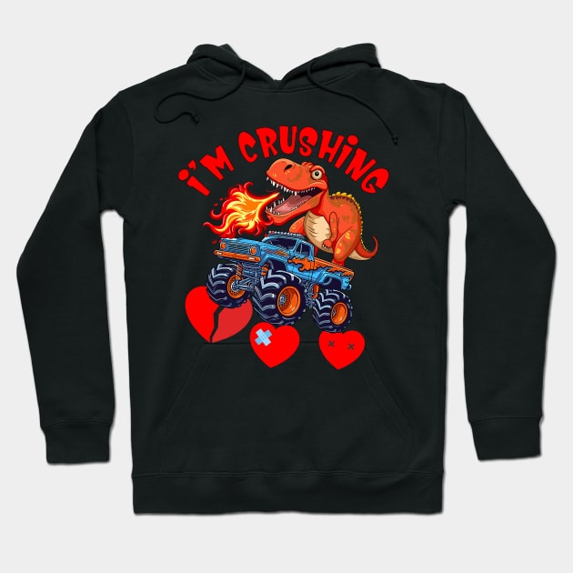 I Crush Hearts Monster Truck Toddler Boys Girl Valentine Day Hoodie by Neldy